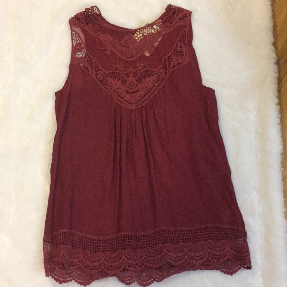 Burgundy Lace & embroidered top and bottom blouse.